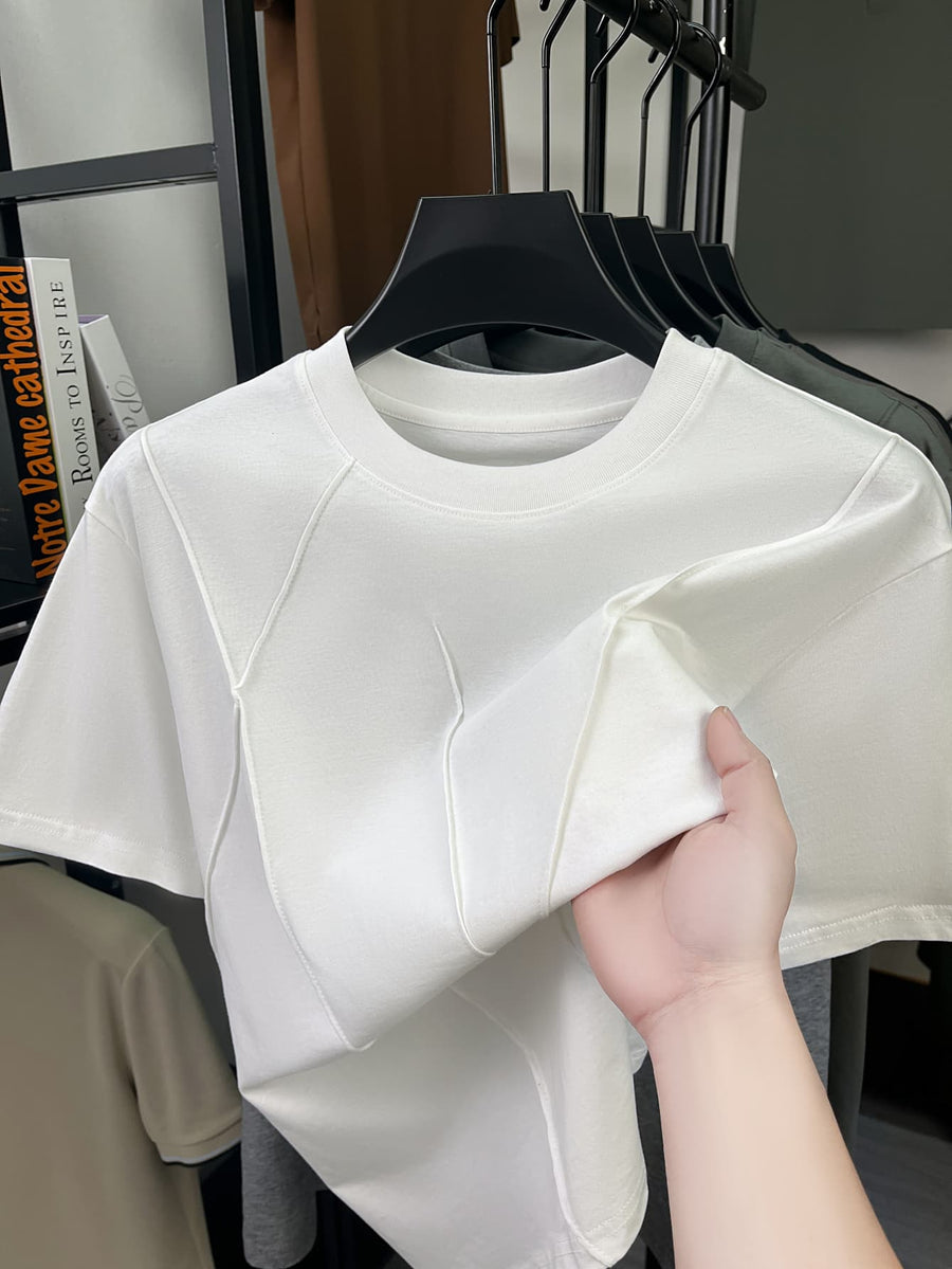 Men'S Spring Summer New Solid Stripe Cross Design Sense No Print Light Luxury Atmospheric Mid-Aged Men'S T-Shirt Short Sleeve Trendy Fashion Easy Style Fashionable Short T-Shirt Premium Comfortable Skin-Friendly Thin Cool Breathable Men'S Pure Offic - White