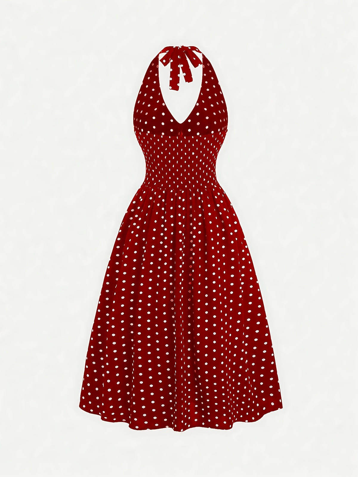 New Stylish Elegant Women'S Polka Dot Print Halter Neck Temperament Slim Dress - Red