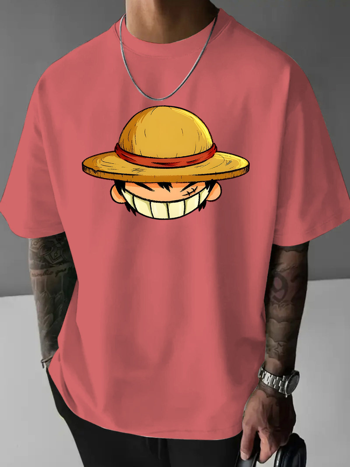 Cartoon Easy Individual Letter Creative Multi-Print Heavyweight Easy Fashion Pure Men'S Short Sleeve T-Shirt Pure New Casual Daily Fashion Loose Round Neck T-Shirt Men'S Clothing Men'S Casual Sports Shirt Men'S Casual Sports T-Shirt Men'S Casual Spo - Red color