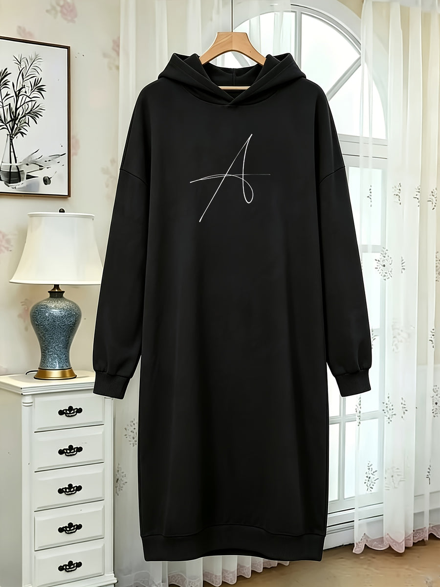 Autumn and Winter Women's Fashion Casual -lined Thickened Pullover Long Sleeve European and American Hooded Sweatshirt with Print Sweatshirt Long Trendy Casual Versatile - Black