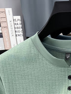 Men's Summer Short-Sleeve Crewneck T-Shirt - Breathable Business Casual Round Neck Base Layer Top, Solid Color Asymmetrical Hem Suitable for Daily Work Wear, Office & Casual Outfits, Machine Washable Light Luxury Style - Emerald Green