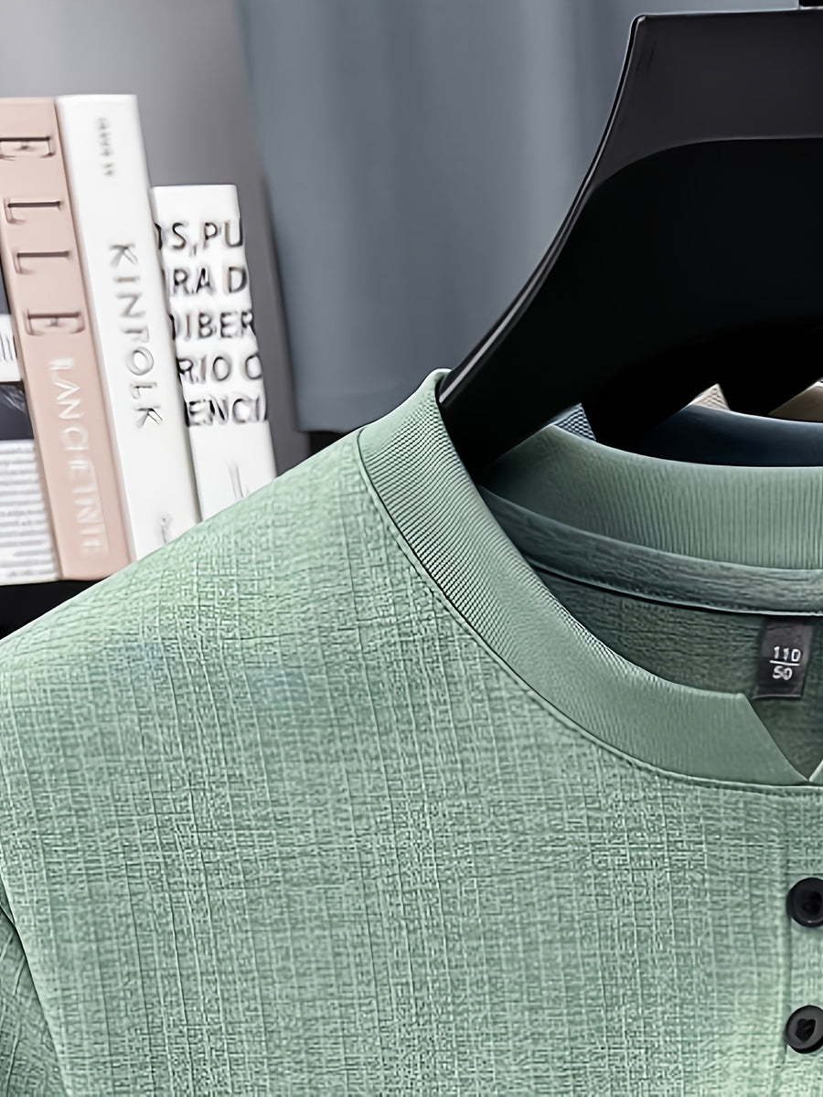 Men's Summer Short-Sleeve Crewneck T-Shirt - Breathable Business Casual Round Neck Base Layer Top, Solid Color Asymmetrical Hem Suitable for Daily Work Wear, Office & Casual Outfits, Machine Washable Light Luxury Style - Emerald Green