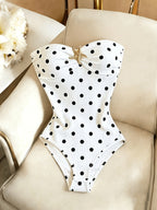New 26-Year Style Women's Bodysuit Top with Polka Dot Print, Crop Top Design, Metal Decoration, Y2K Style - White