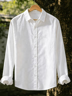 Single Piece Men'S Solid Color Long-Sleeve Shirt, Loose And Soft Button-Up Cardigan Design, Comfortable And Skin-Friendly, Available in Multiple Colors, Versatile for Daily Wear And Outdoor Adventures - White