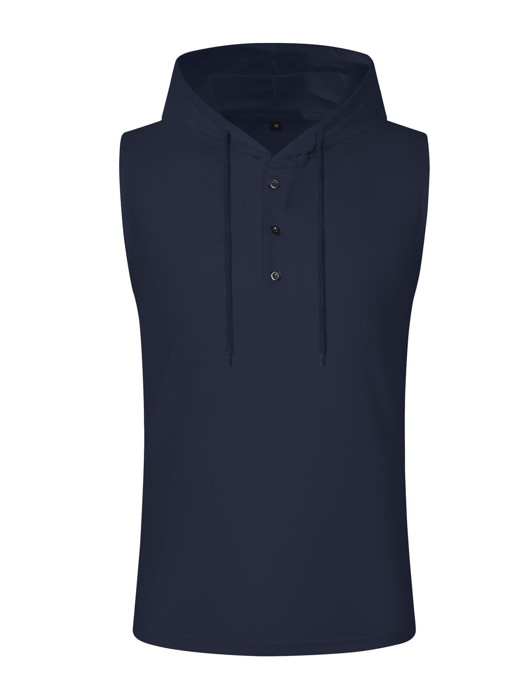 Men's Sleeveless Hooded Henley Shirt - Lightweight, Breathable Polyester | Summer Casual & Sporty Top with Button Detail | Machine Washable - Navy Color