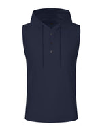 Men's Sleeveless Hooded Henley Shirt - Lightweight, Breathable Polyester | Summer Casual & Sporty Top with Button Detail | Machine Washable - Navy Color