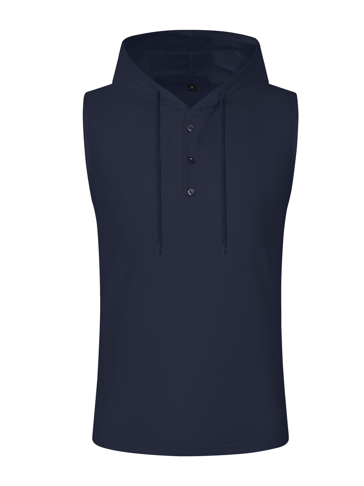 Men's Sleeveless Hooded Henley Shirt - Lightweight, Breathable Polyester | Summer Casual & Sporty Top with Button Detail | Machine Washable - Navy Color