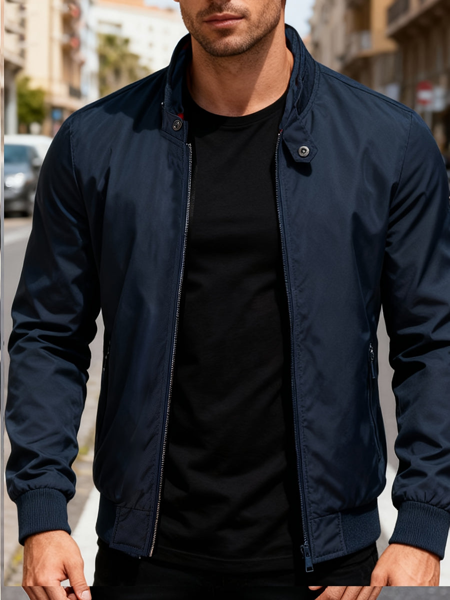 American Vintage Flight Style Stand Collar Casual Jacket - Navy Color