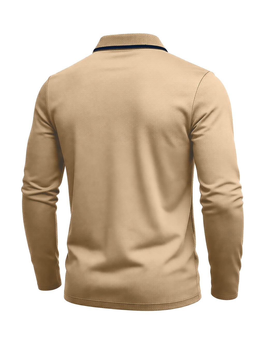 Autumn Cross-Border American Men'S Long Sleeve Polo Shirt Men'S Base Layer Contrast Top - Apricot