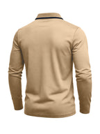 Autumn Cross-Border American Men'S Long Sleeve Polo Shirt Men'S Base Layer Contrast Top - Apricot