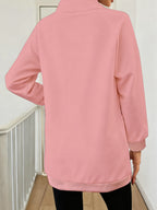 Women'S Fashion High-Neck Sweatshirt - Dark Pink