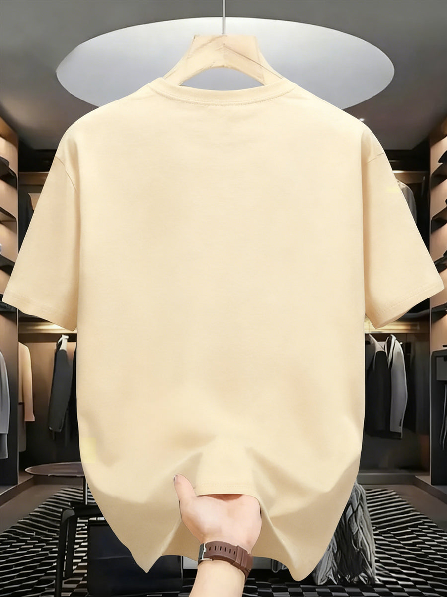 Men's New 100% Cotton T-Shirt with MINIMAL Print, Comfortable, Soft, and Breathable for Summer Casual Daily Wear - Apricot