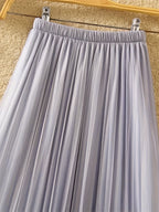 Mesh Skirt Women'S Spring And Autumn Korean Style Temperament A-Line Covering Hip Pleated Skirt Drape Small Person Yarn Skirt - Light Grey