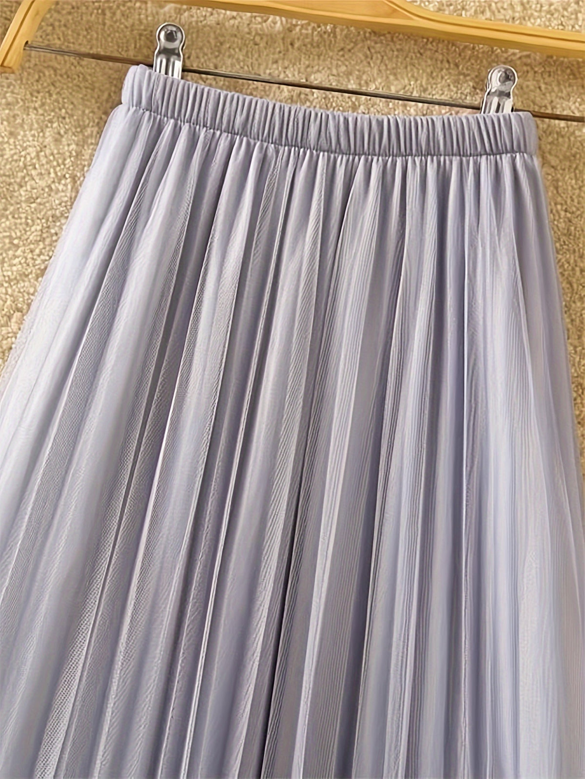 Mesh Skirt Women'S Spring And Autumn Korean Style Temperament A-Line Covering Hip Pleated Skirt Drape Small Person Yarn Skirt - Light Grey