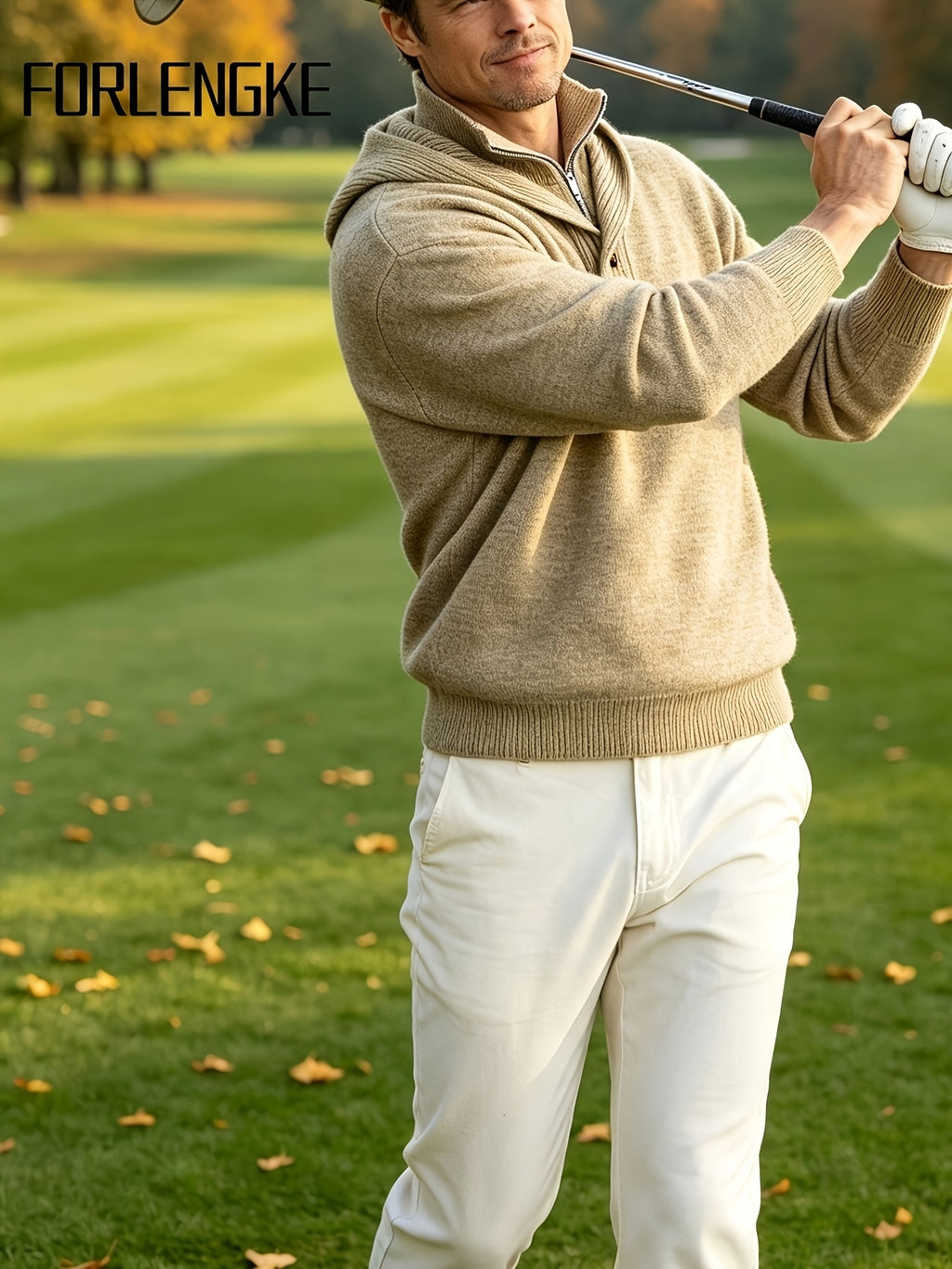 FORLENGKE Men'S Intercity Lightweight Travel Wind Hooded Double Placket Knit Top, Zipper Button-Up Dual Adjustable Style Flexible, Autumn Winter Short Distance Travel Self-Driving Roaming Golf Sports Outdoor Camping Casual Outerwear Top - Clip Flower Coffee