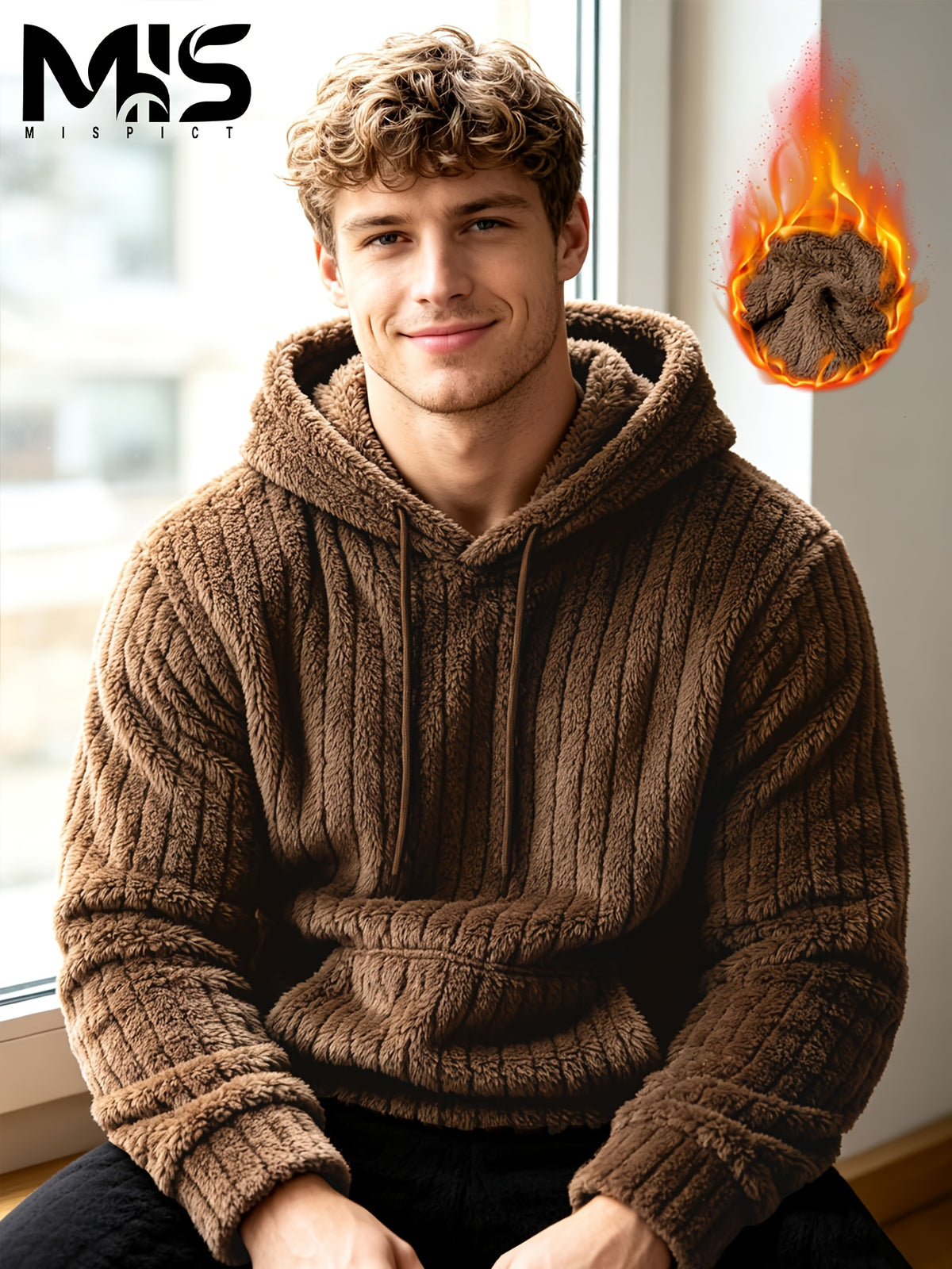 Men'S Classic Kangaroo Pocket Hooded Sweatshirt, Fashionable Street Style Wear, Soft And Comfortable Texture, Autumn/Winter Fleece Warm Solid Color Long Sleeve Pullover, Suitable for Casual Daily And Outdoor Activities - Coffee Color