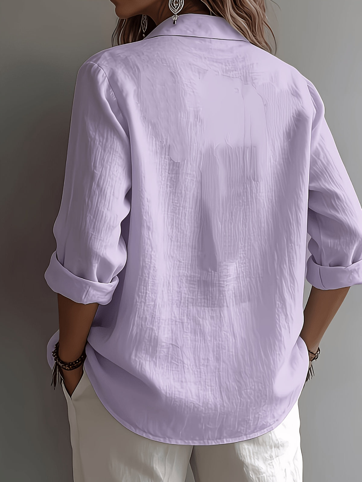 Elegant Special Edition Women's Solid Color Shirt - Long Sleeve Button- Shirt, Classic Collar, Machine Washable, Suitable for Office, Commuting, or Formal Events, Office Attire, Sophisticated Casual - Light Purple