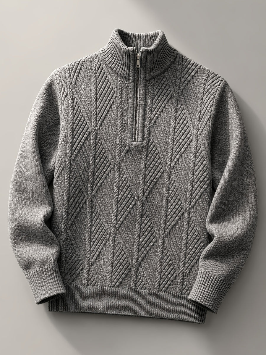 Men's Autumn/Winter Half-Turtleneck Zipper Sweater, Business Casual Pullover Base Layer Top - Grey