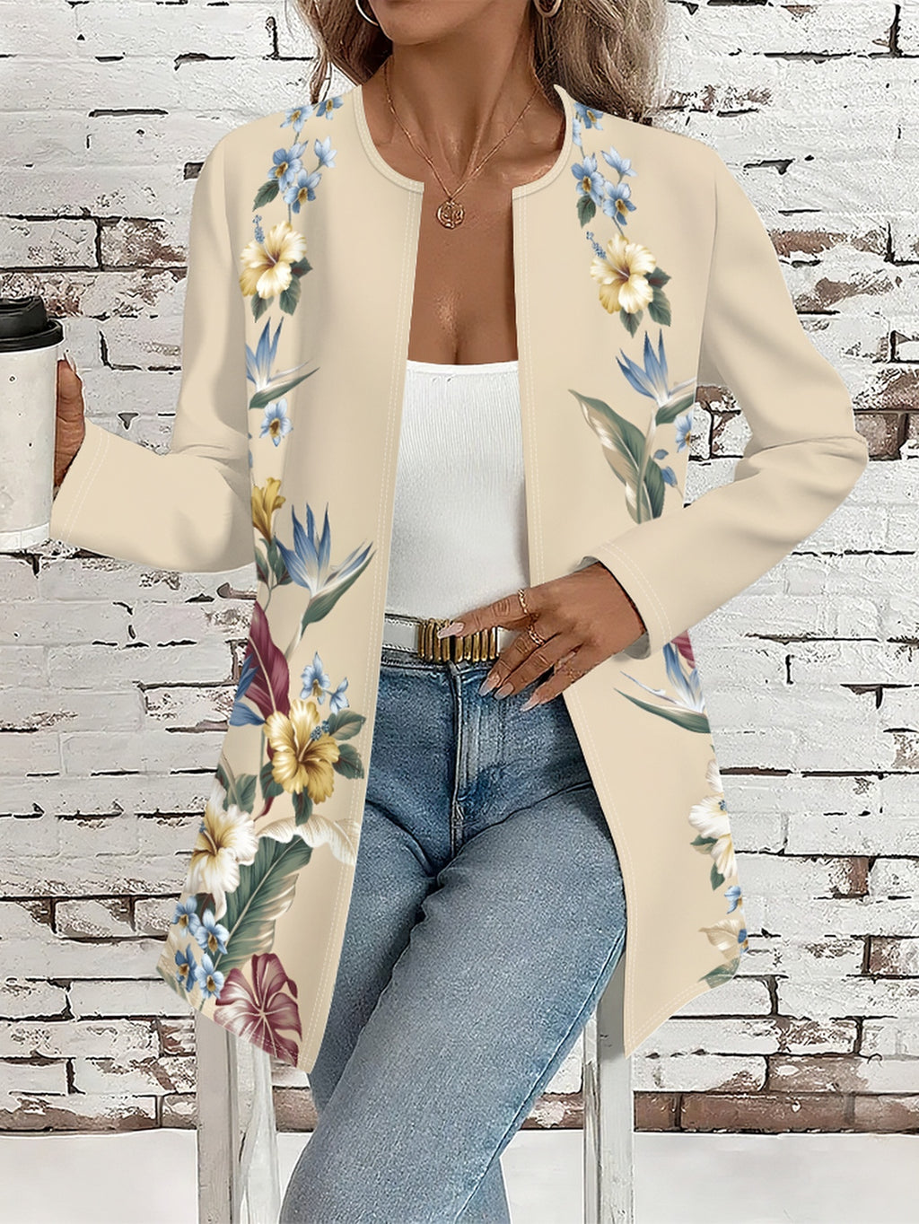 Printed Design – Not Textured Vintage Floral Embroidery Hawaiian Style Suitable for Beachwear for Women High-Quality Women's Clothing Women's Printed Long-Sleeve Cardigan - Comfortable Printed Outerwear Suitable for Office, Shopping, and Home Wear - Mixed colors