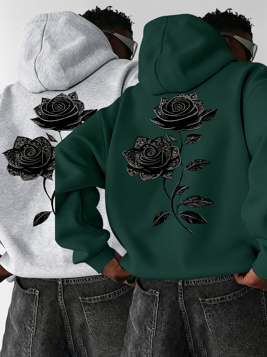 Men'S Autumn Winter Letter Print Hooded Fleece-Lined Sweatshirt, All-Match Sport Casual Loose Hooded Sweatshirt 2pcs Set - Gray-Teal-