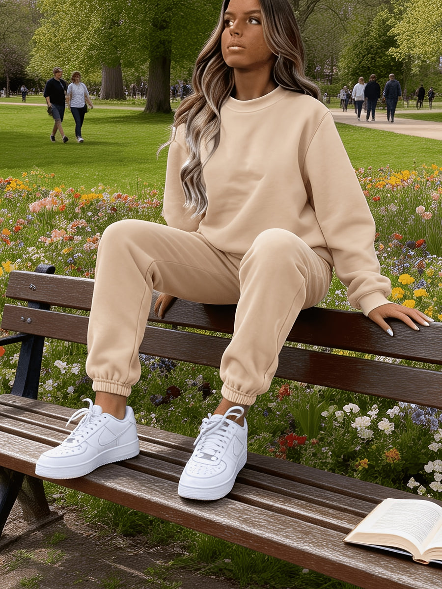 Targeted Western Fashion Casual Trendy Sweatshirt And Sweatpants Set - Wheat-colored