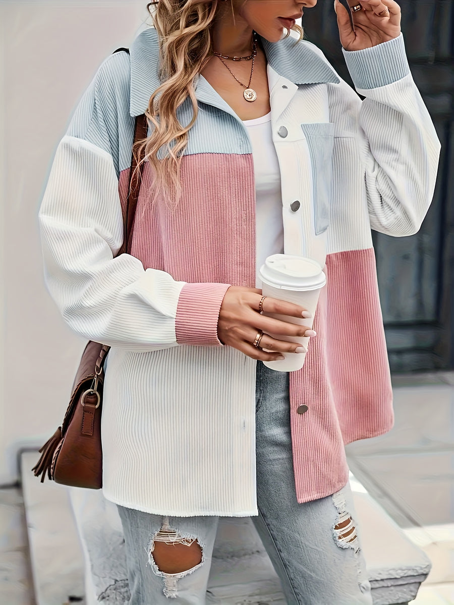 Women's New Spring/autumn Shirt Jacket, Corduroy Multi-color Patchwork Fashion Casual Loose Women's Clothing - Image Color