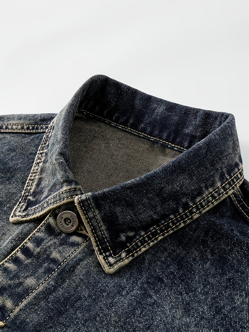 Men'S Vintage Denim Jacket, Classic Lapel, Retro Washed Denim Coat, Multi-Color Casual Workwear Jacket - Sea Blue