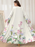 Dubai Muslim Abaya for Women - Fashionable Floral Print Loose Long Cardigan, Elegant Outerwear Dress - Multicolor