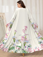 Dubai Muslim Abaya for Women - Fashionable Floral Print Loose Long Cardigan, Elegant Outerwear Dress - Multicolor