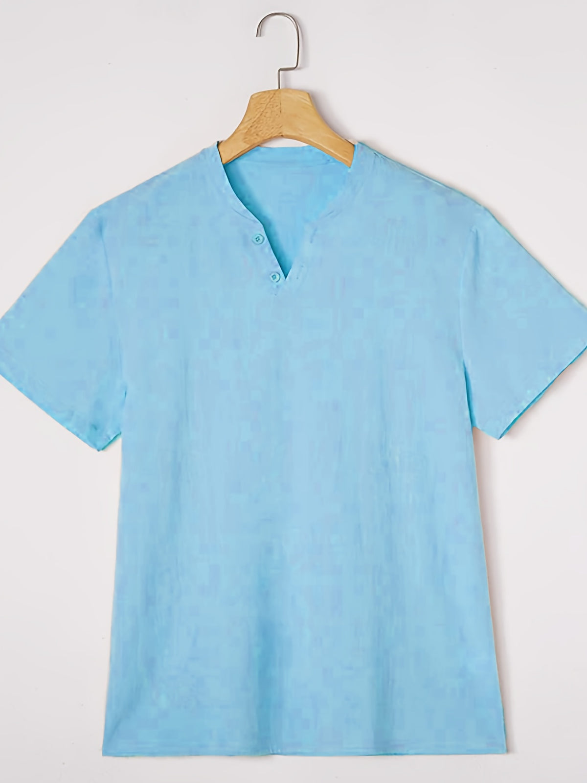 Men'S 3pcs Set of Henley Short-Sleeve Shirts, Breathable Comfortable Casual V-Neck Tops, Suitable for Summer And Daily Wear - Dark Gray + Tibetan Blue + Sky Blue