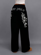 Slant Pocket Joggers Autumn Winter Trendy Brand Letter Print Pattern Straight Leg Trousers American High Street Wide Leg Pants Floor Length Trousers Ins Style Y2K - Black