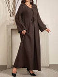 Women'S Elegant, Loose And Comfortable, Bow Tie, Bamboo Knot Dress, Long Women'S Clothing - Dark Brown