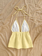 Solid Floral Texture Cute Top - 【Light Yellow】