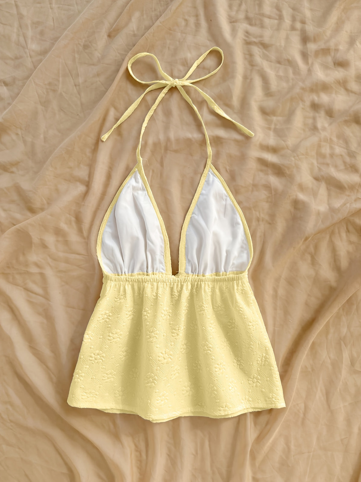 Solid Floral Texture Cute Top - 【Light Yellow】