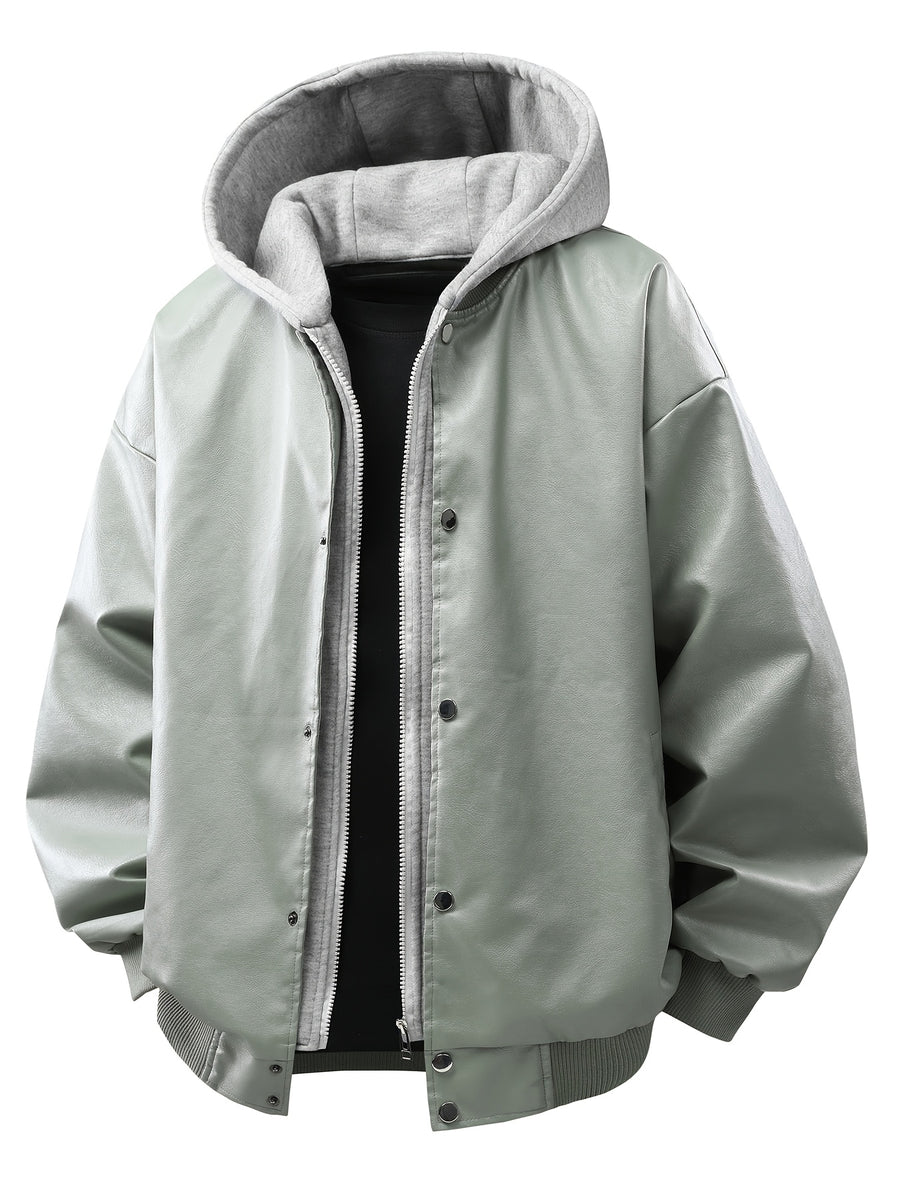 Men's Autumn/Winter 2-in-1 Look Hooded Baseball Jacket - Bean Green