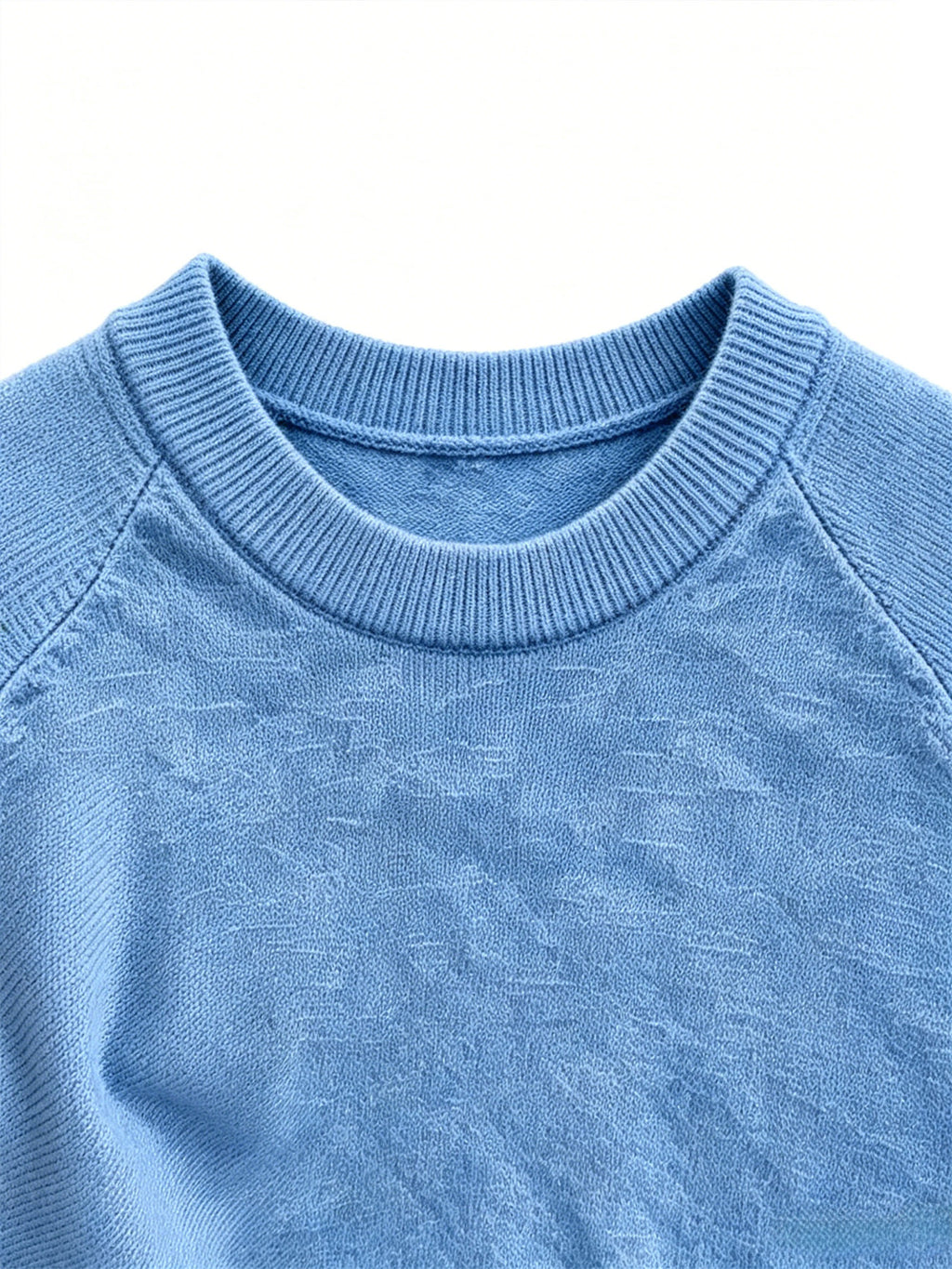Shoulder-Yoke Round Neck Short Sleeve Knit Sweater Men'S Casual Thin Breathable Slim Fit Half Sleeve Top Daily Basic Print T-Shirt - Sky Blue