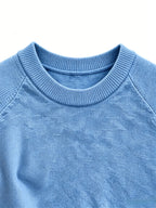 Shoulder-Yoke Round Neck Short Sleeve Knit Sweater Men'S Casual Thin Breathable Slim Fit Half Sleeve Top Daily Basic Print T-Shirt - Sky Blue
