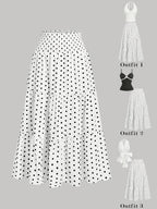 Women's Polka Dot Pleated Casual Versatile Everyday Dress, Elegant Special Edition - White