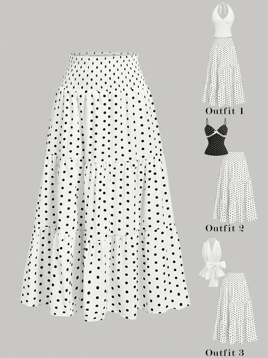 Women's Polka Dot Pleated Casual Versatile Everyday Dress, Elegant Special Edition - White