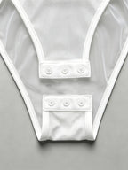Women's Sexy Net-sheer Long-sleeved 1pc Dress, Women's Fitted Round-neck Undergarment That Can Be Worn as a Close-fitting Outerwear Over a Fitted 1pc Top. - White
