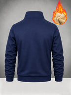 Men'S Fleece Lined Full Zip Jacket, Warm Stand Collar Long Sleeve Sweatshirt, Casual Winter Coat with Pockets - Navy Color