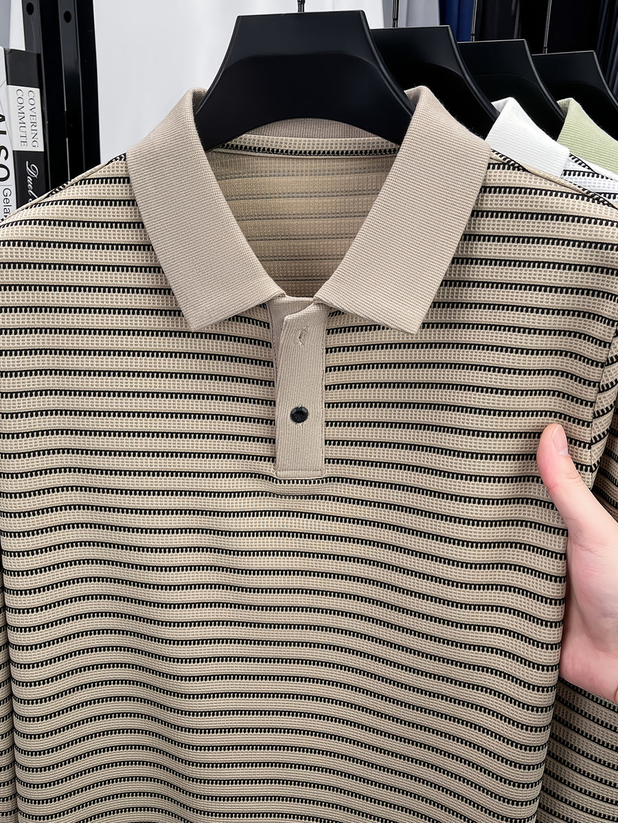 Men'S New Versatile Long-Sleeve Fashion Polo Shirt - Khaki