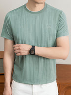 Summer New Men'S T-Shirt, Fashionable Trendy Faux Two-Piece Round Neck Short Sleeve T-Shirt for Men, Business Casual Mid-Age Men'S Solid Color Top, Suitable for Daily Work Scenarios, Men'S Gift - Green