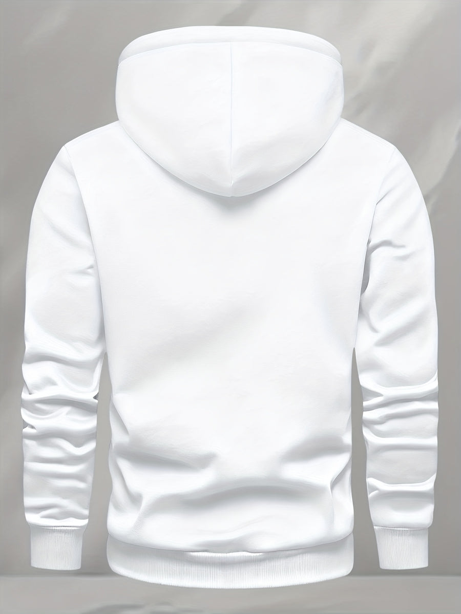 New Arrival: Men'S Hooded Sweatshirt with Geometric Print And Wrinkle-Resistant Fabric - Perfect for Casual Outings And Active Days! - White