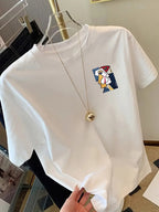 Front And Back Short Sleeve T-Shirt Cubism, Picasso Style Fashion Print Women'S Spring And Summer Trendy Printed T-Shirt, Fashionable And Trendy Item - White