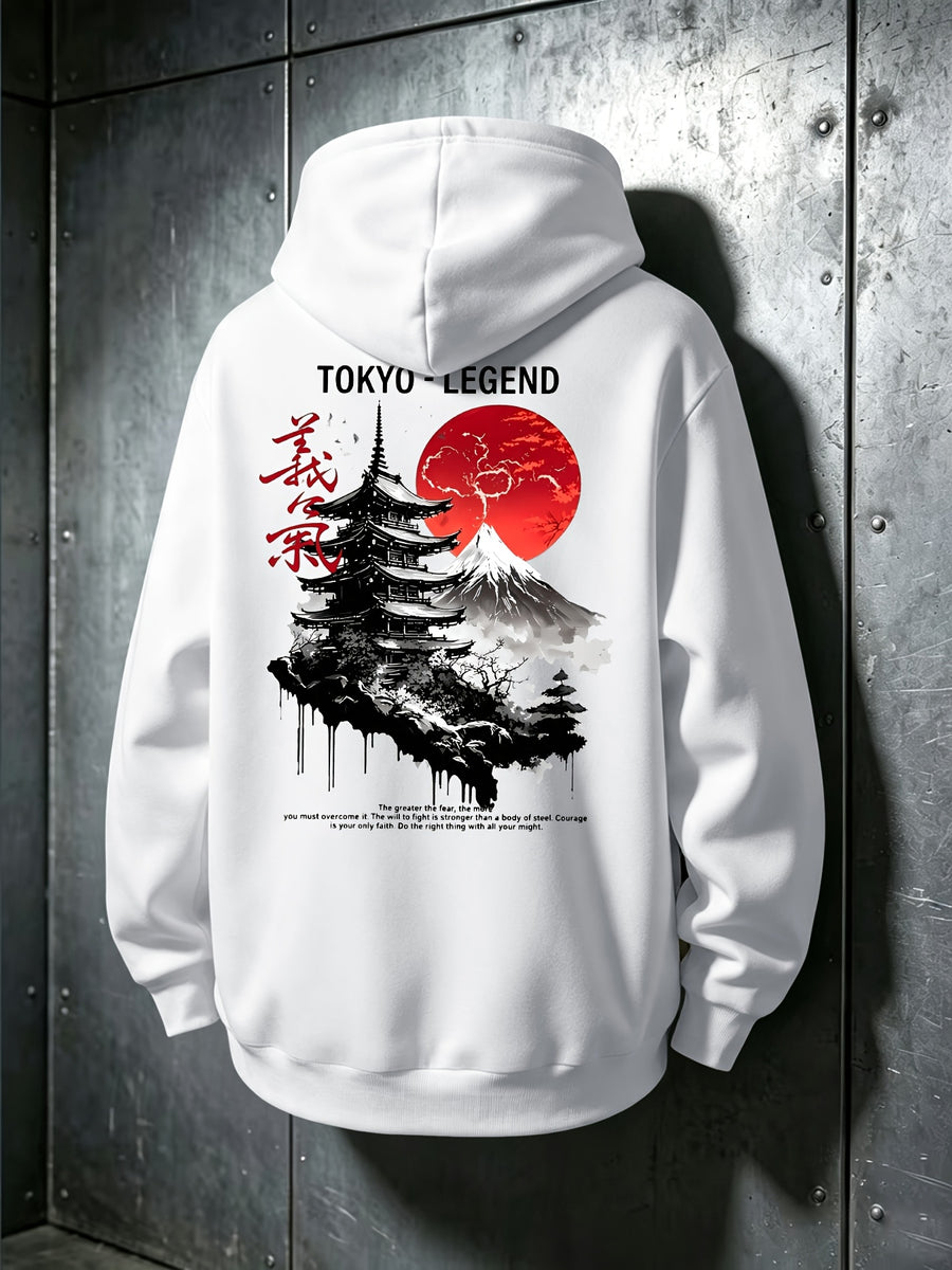 Men'S Autumn Winter Letter Print Hooded Sweatshirt, Versatile Sport Casual Loose Hoodie - White