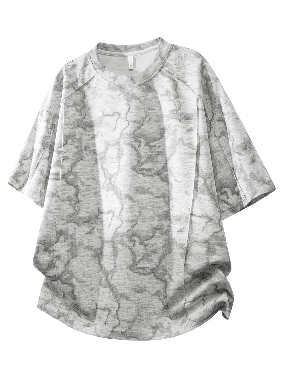 2pcs New Summer Men's Trendy Loose-Fit Streetwear Brand Student Short-Sleeve T-Shirt Top, Round Neck Short Sleeves - Light Gray Apricot