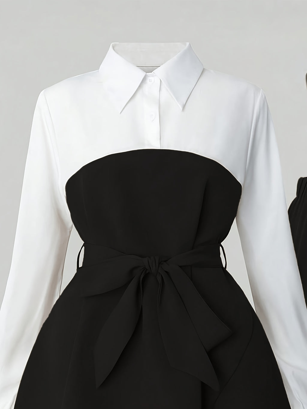 Women's Elegant 2pcs Office Set, Lapel Long-Sleeve Top with Slit Wide-Leg Pants, Business Commuter Style Outfit - Black