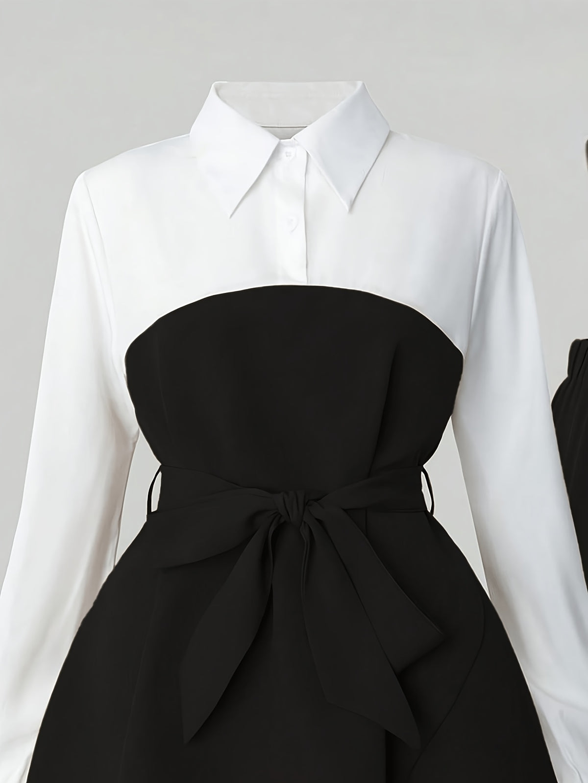 Women's Elegant 2pcs Office Set, Lapel Long-Sleeve Top with Slit Wide-Leg Pants, Business Commuter Style Outfit - Black