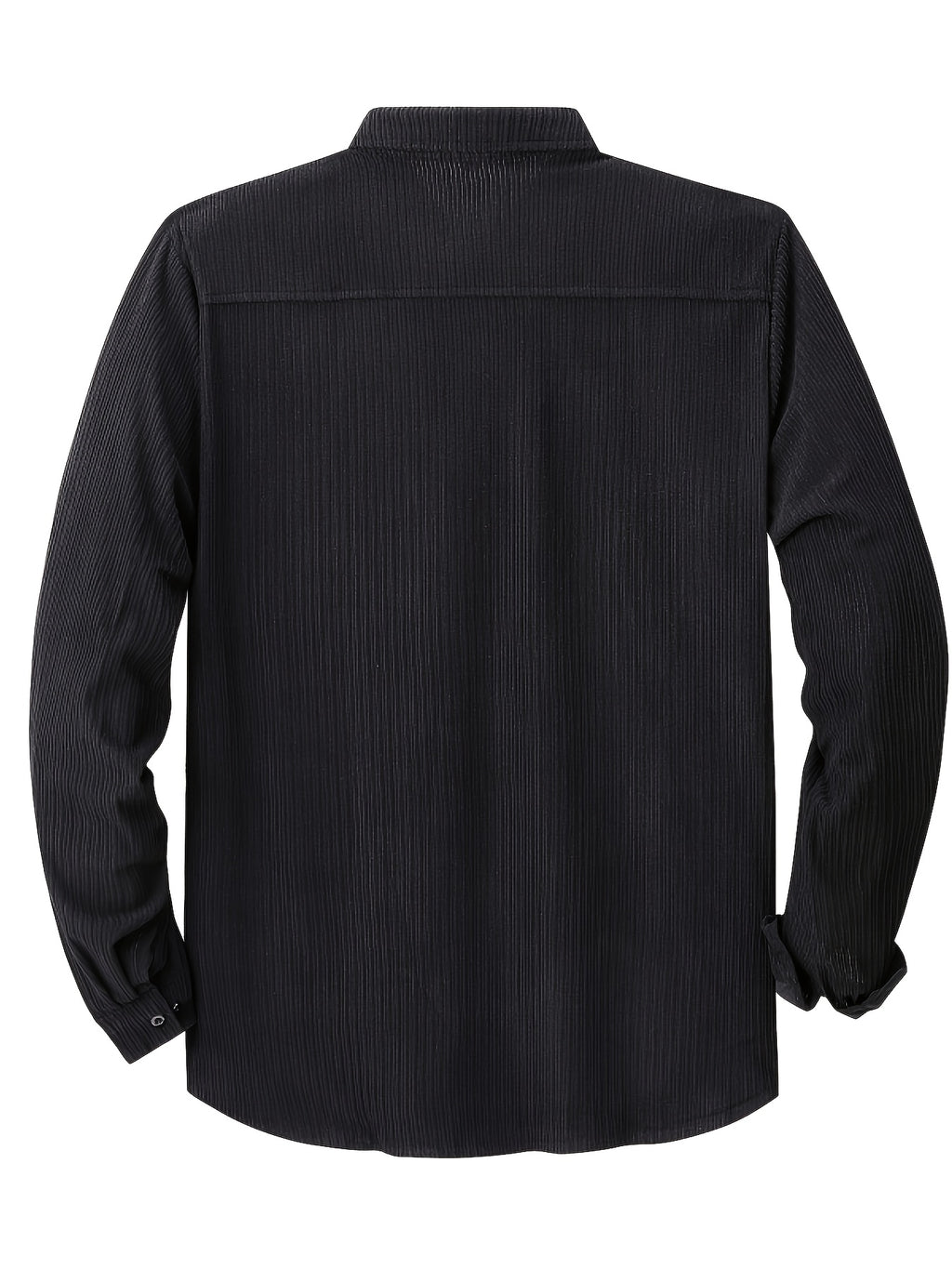 Men's Corduroy Button- Shirt Jacket with Chest Patch Pockets, Long Sleeves, Autumn/winter Casual Outerwear - Black